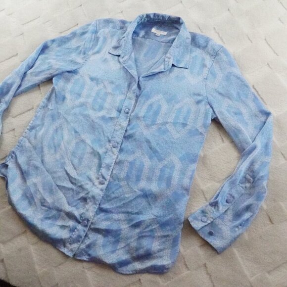 Equipment Button Up Top Womens Large Satin Blue - Picture 2 of 11